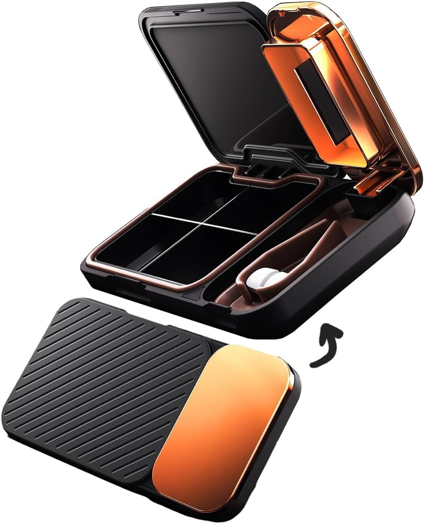 MURRI&MURRDI Pill Organizer και Crusher, Portable Pill Splitter και Cutter, Ιατρική περίπτωση 4 κύτταρα κάτοχος της βιταμίνης dispenser (D μαύρο)