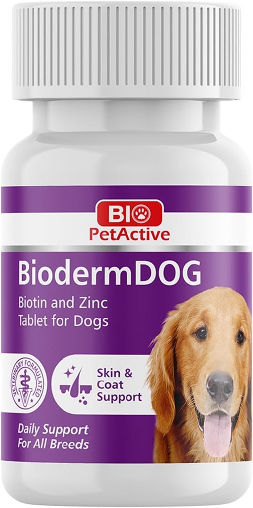 Bio Pet Active BiodermDOG 0. 5 δισκία ψευδαργύρου και βιοτίνης για σκύλους, ανοσοποιητικό σύστημα, το δέρμα, το παλτό και τα νύχια Υποστήριξη για σκύλους, 1.32 oz, 75 Μασώμενα δισκία