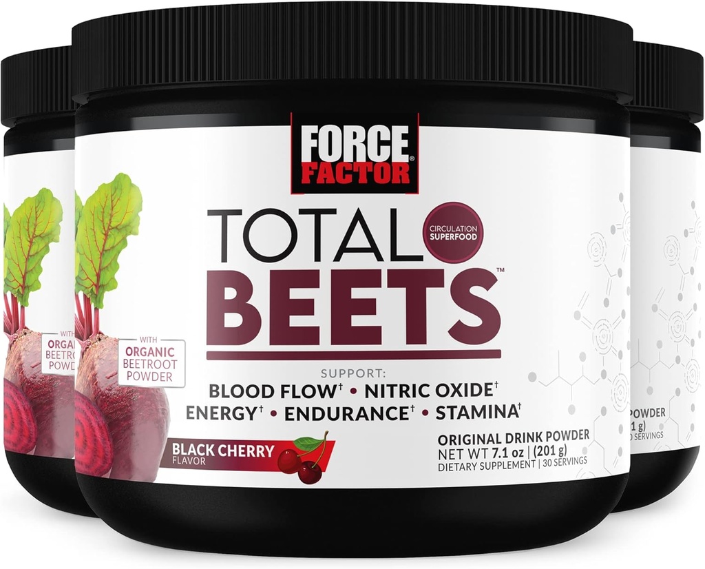 FORCE FACTOR Total Beets Superfood Beet Root Toz 3Pack, Nitrates to Support Circulation, Blood Flow, Nitrik Oksit, Enerji, Endurance, Stamina, Cardiovascular Heart Health Supplement, 90 Servisler