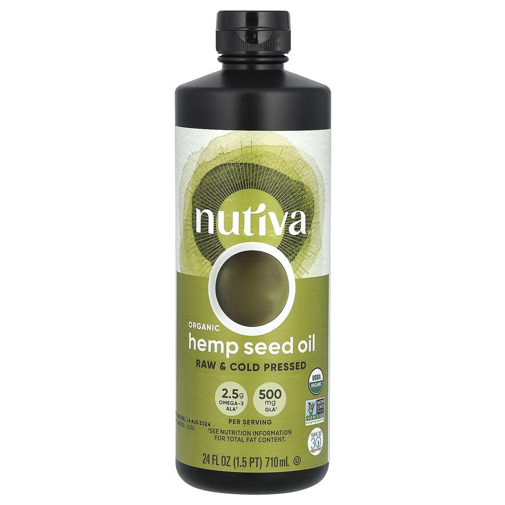 Nutiva οργανικό κρύο πιέστε ακατέργαστο ωμό λάδι κάνναβης, 24 ουγγιά, USDA οργανικό, μη ΓΤΟ, ολόκληρο 30 εγκεκριμένο, Vegan, χωρίς γλουτένη και Κέτο, πλούσιο σε Ωμέγα 3 & 6 λιπαρά οξέα