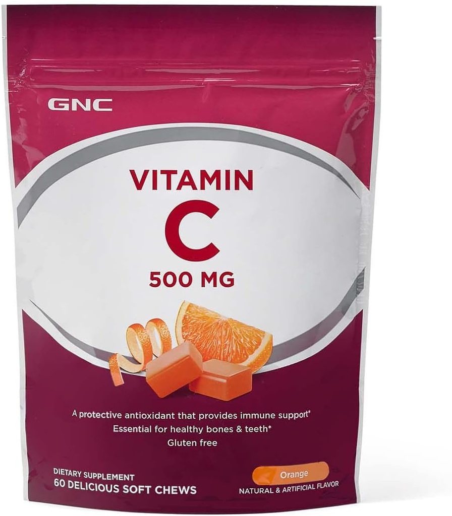 GNC Vitamin C Soft Chews 500mg, Orange, 60 Chews, Supports Natural Resistance