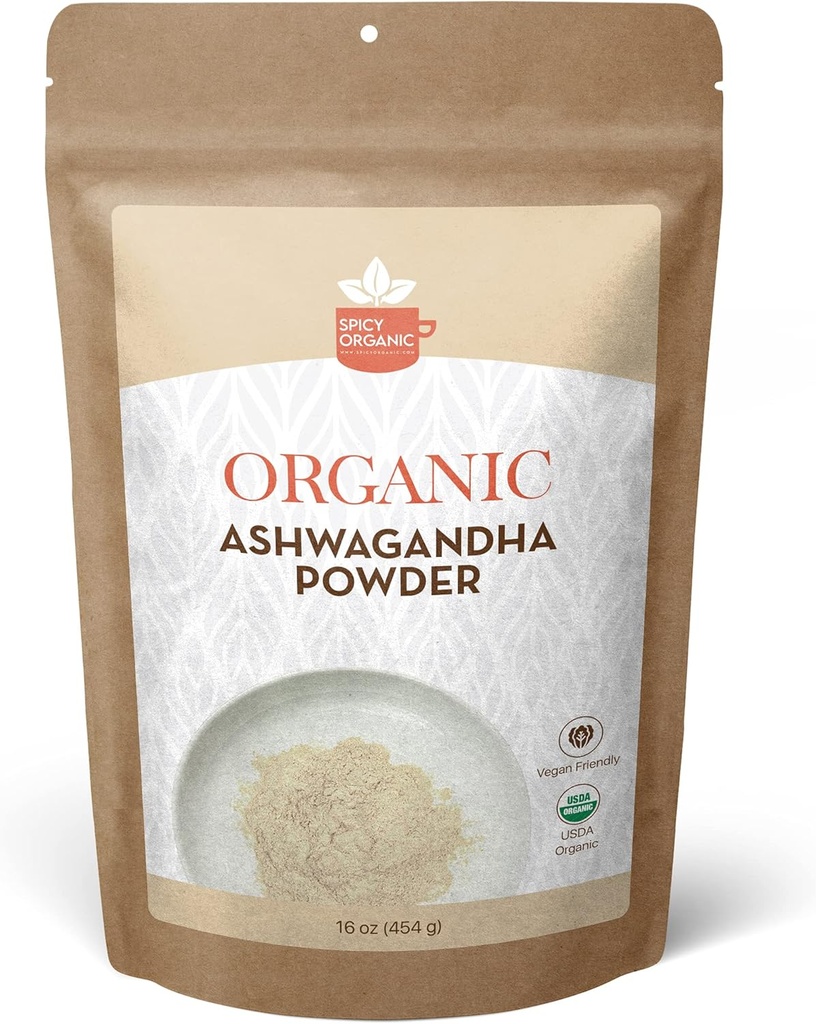 SPICY ORGANIC Organik Ashwagandha Root Toz – 1 lb., Non-GMO, Hindistan'dan% 100 Raw - Hint BTC (Withania Somnifera) – Doğal Stres Desteği, Enerji ve Immune Health
