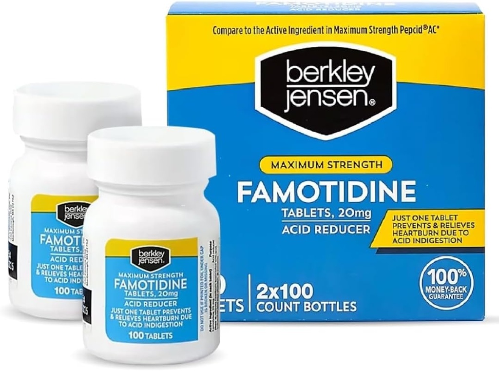 berkley jensen maksimum Güçlü Famotidine 20 mg - (200 Kont), Asit Karakter Tabletleri, Relieves Meal-Indük Heartburn & Acid Indigestion Belirtileri, All-Day Heartburn Önleme & Yardım