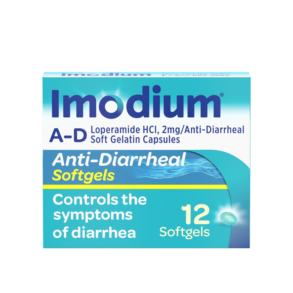 Imodium A-D Diarrhea Relief Softgels ile Loperamid HCl, Anti-Diarrheal Medicine, Diarrhea'nın Akut, Traveler's Diarrhea, HSA/FSA Eable, 12 ct