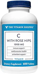 The Shoppe Vitamin C 1000MG ile Rose HIPS, Antioksit Immune ve Cardiovascular Health, Rose HIPS, C (300 Tablet) Doğal Kaynağı sağlar