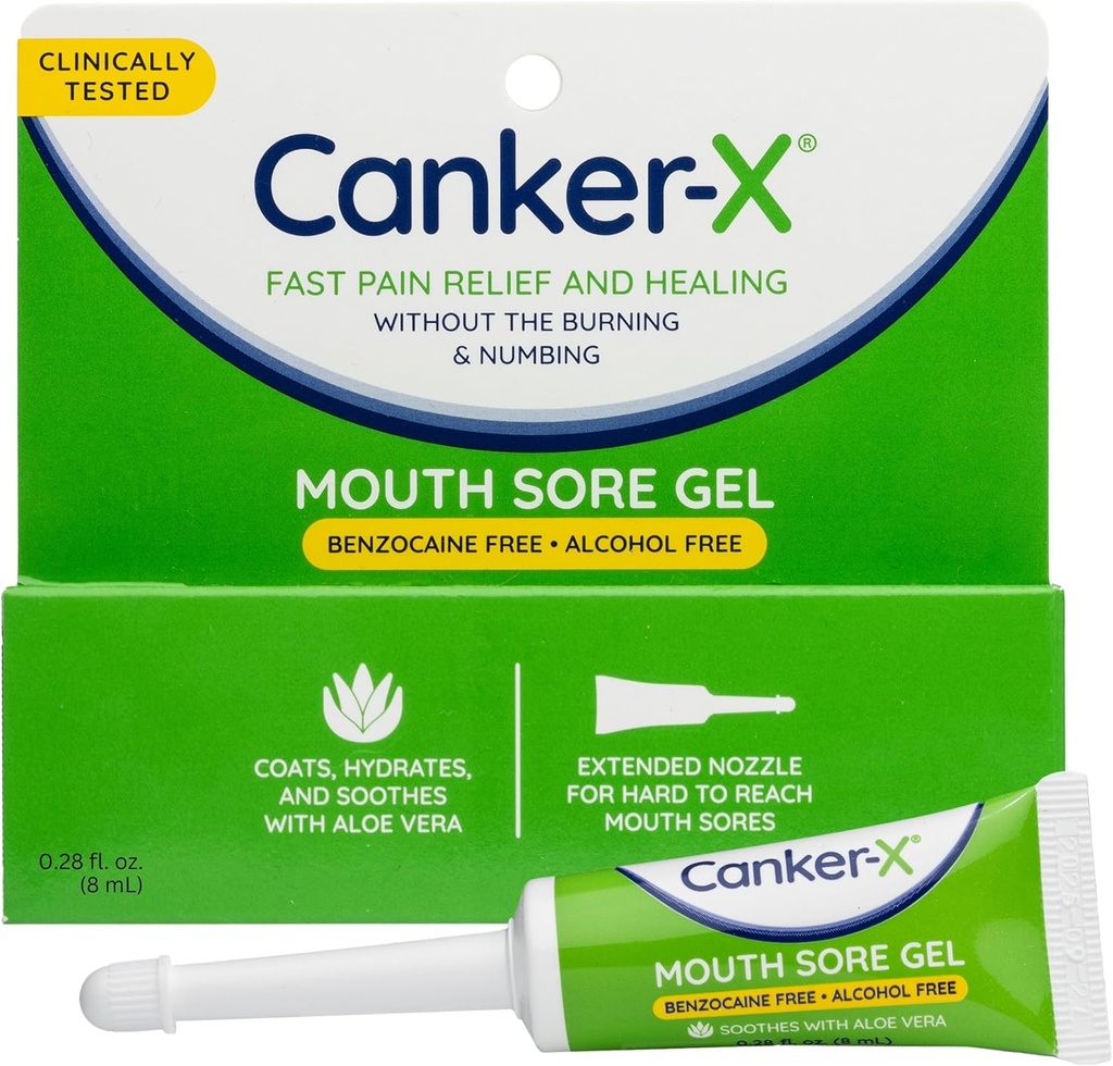 Canker-X Mouth Sore Gel, Fast Pain Relief & Healing για Canker Sores, Cheek Bites και στοματικές εκδορές, στοματικός πόνος ανακούφιση Gel, Benzocaine-ελεύθερος και αλκοόλ-ελεύθερος, ενήλικες και παιδιά 6+ Έτη, 0,28 fl oz
