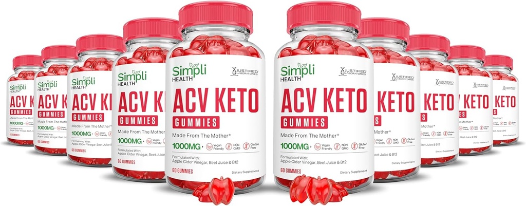 (10 Πακέτο) Simpli Health Keto ACV Gummies Advanced Formula 1000MG Ketonature Keto Gummies Apple Cider Vinegar Formulated with Romegranate Beet Buice Powder B12 Vegan Non GMO 600 Gummys
