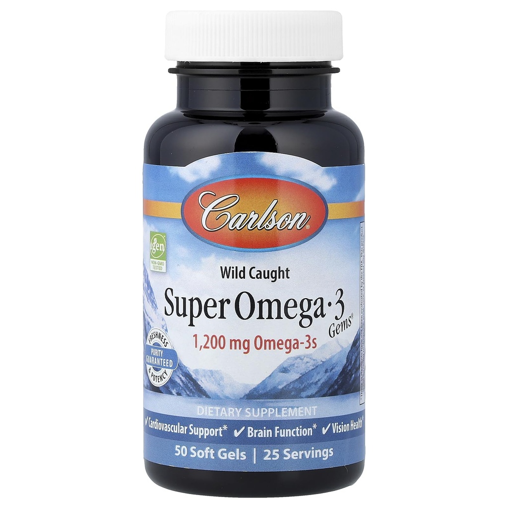 Carlson - Super Omega-3 Gems, 1200 mg Omega-3s, Wild Caught, Sustainable Sourced, 50 soft jels