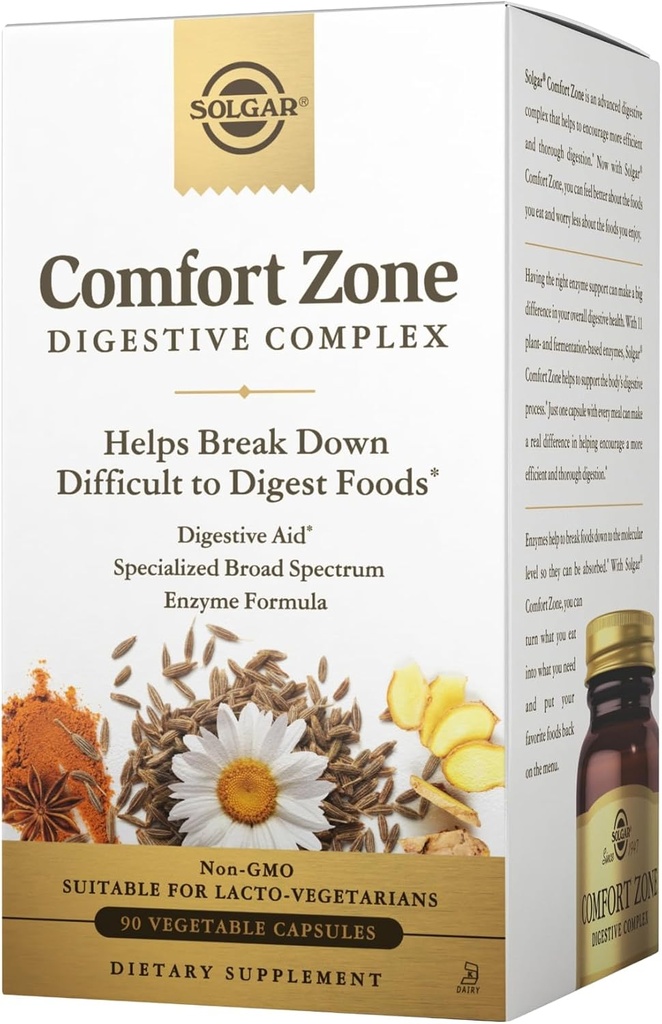 Solgar Comfort Zone Digestive Kompleksi - 90 Sebze Kapsülleri - Vücut Doğal Digestive Process & Break Down Zor-to-Digest Foods - Kosher - 90 Hizmet