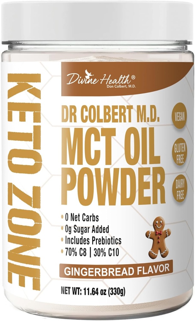 İlahi Sağlık Bölgesi Keto® MCT Oil Toz | Gingerbread | 330 G | 30 Day Supply | Dr. Colbert's Keto Diyet Kitabı | Kahve Kremer |% 70 C8% C10 | 0 Net Carbs
