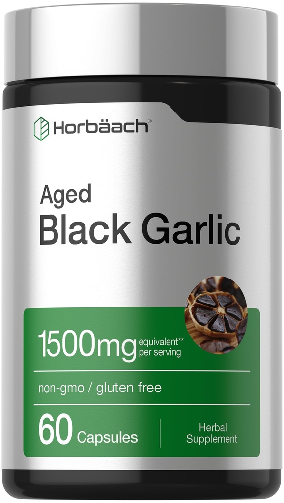Horbäach Aged Garlic Extract Capsules 1500 mg | 60 Kont | Fermented Supplement | Non-GMO, Gluten Free