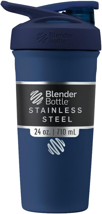 BlenderBottle Sport, Paslanmaz Çelik Shaker Şişe'i Wiresk, 24Ounce, Donanma - sporcular için Protein Shakes & Hydration, Easy Mix, Keeps Drinks Cold, Lockable Lid