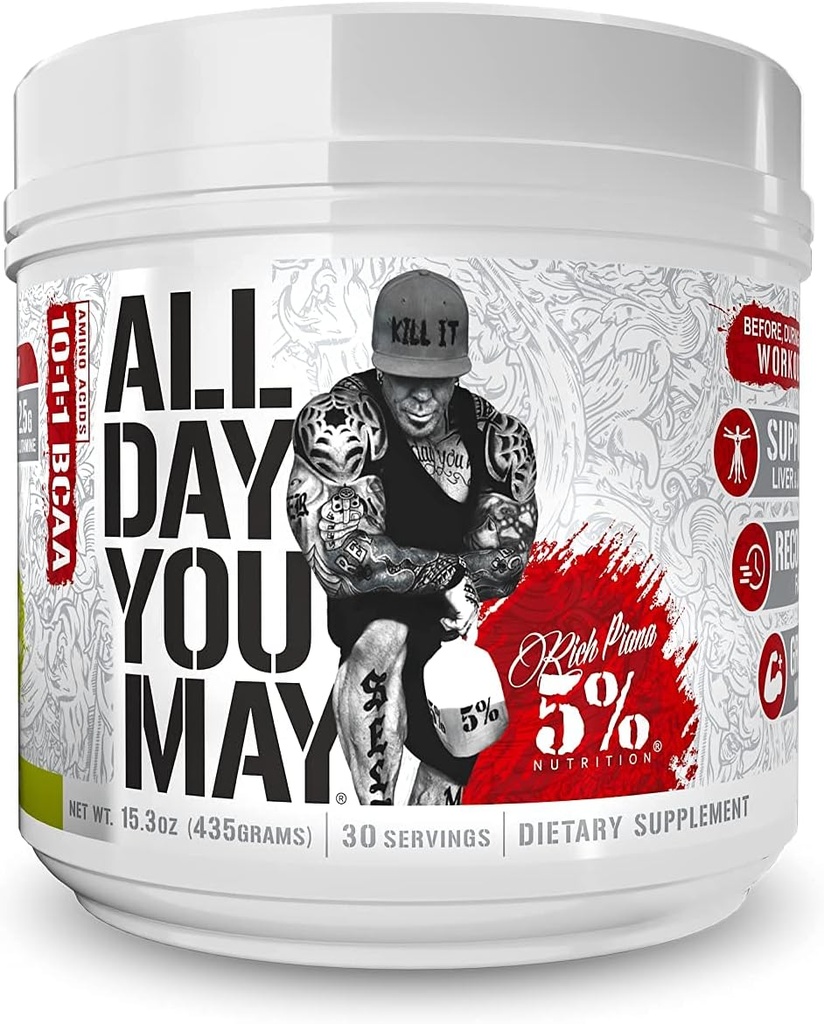 % 5 Beslenme Zengin Piana AllDayYouMay BCAA Toz | Premium Intra & Post Workout Platinum Acids, Hydration, Endurance, Kas Recovery, Ortak & Liver Support | 15.3 oz, 30 Hizmet (Lemon Lime)
