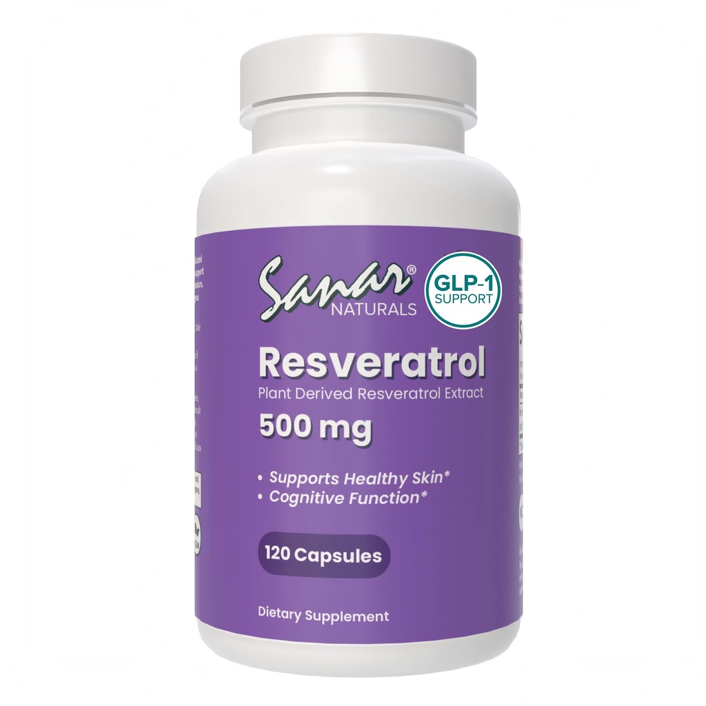 Sanar Naturals Resveratrol Supplement 500 mg - Sağlıklı Ağlama, Bilişsel Fonksiyonlar ve Kalp Sağlığı - Bitki bazlı Trans Resveratrol - Vegan, Non-GMO, 120 Capsules