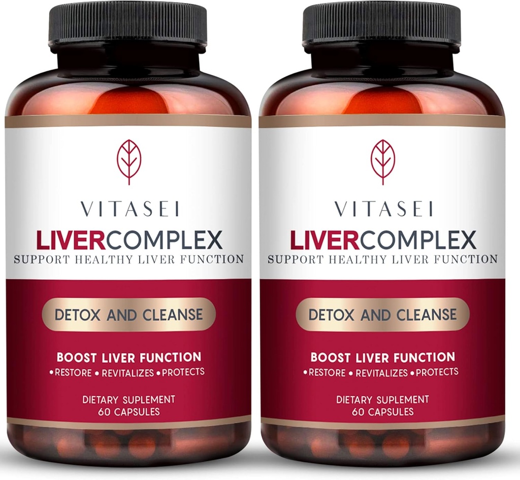 VITASEI Liver Cleanse Detox & Tamir, Liver Complex W/Milk Butle Extract, Garcinia, Curcumin C3, Support Herbalary Supplement, Detox Formula for Women & Men, 60 Capsule (Pack of 2)