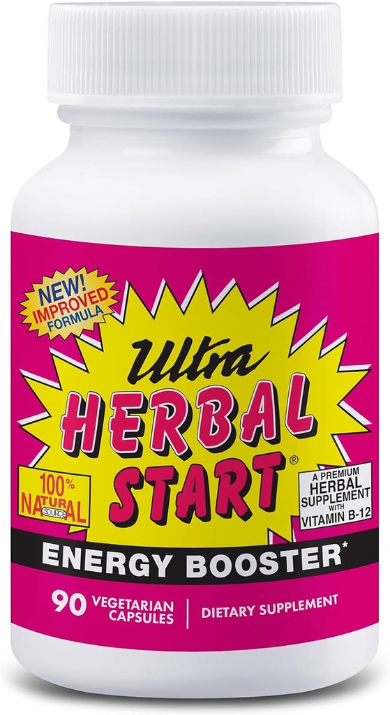 Ultra Herbal Start Energy ATM - B-12, Panax Ginseng, Yerba Mate, Kola Nut, Spirulina & Echinacea | Doğal Enerjinin Güçlendirilmesi, Stamina & Endurance | Supplement - 90 Capsules