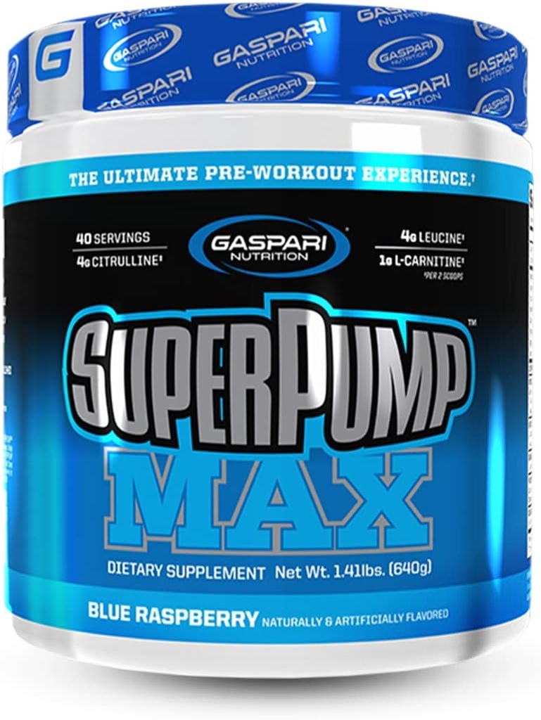 Gaspari Beslenme SuperPump MAX, The Ultimate Pre Workout Toz, Sustained Energy Preworkout, Nitrik Oksit, Muscle growth, Recovery & Replenishes Electrolytes (40 Hizmet, Blue Raspberry Buz)