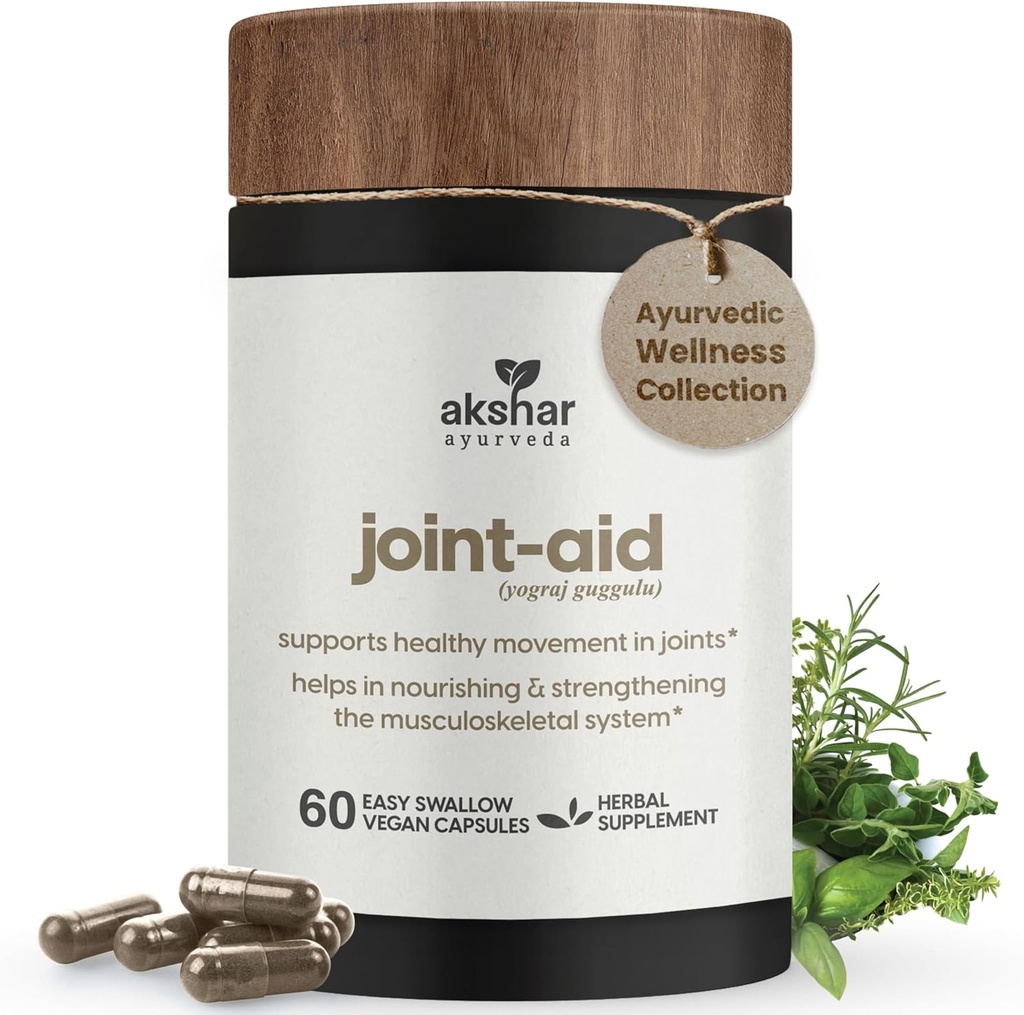 AKSHAR Ayurveda - Κοινή Βοήθεια - Ινδικό βοτανικό συμπλήρωμα κοινής στήριξης για περιστασιακή κινητικότητα Ανακούφιση του γόνατος, πλάτη, χέρια - Vegan Cruelty-Free Μύες και συμπληρώματα αρθρώσεων (πακέτο του 1 (60 κόμης - Α))