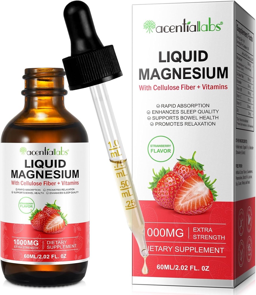 Magnezyum Glycinate Liquid,Liquid 1000Mg Magnezyum Drops,Liquid Magnezyum Supplement, Hücre Fiber, B6, C, D, çinko, Digestive Health,Promotes Relaxation,No Sugar,2 Fl Oz