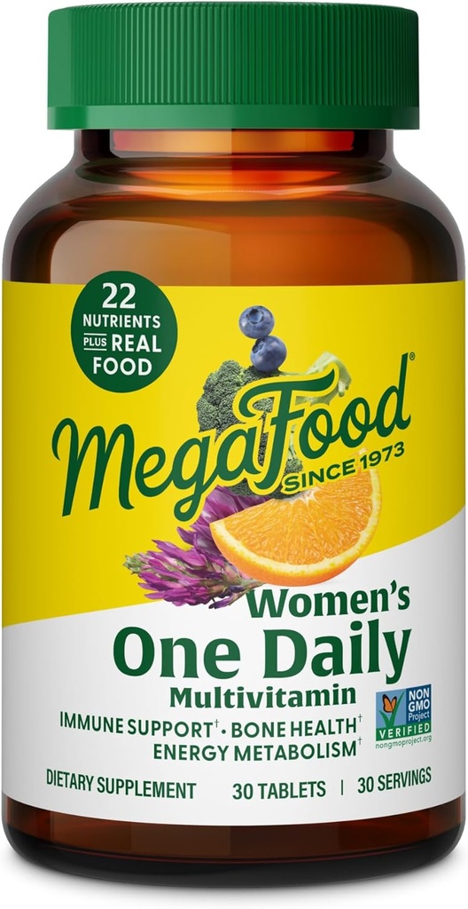 MegaFood Womens Multivitamin One Daily - Kadınlar için Multivitamin - C vitamini, D, Iron & B Vitaminleri - Bone, Energy Metabolism & Immune Support - Vegetarian, GlutenFree - 30 Tablet, 30 Hizmet