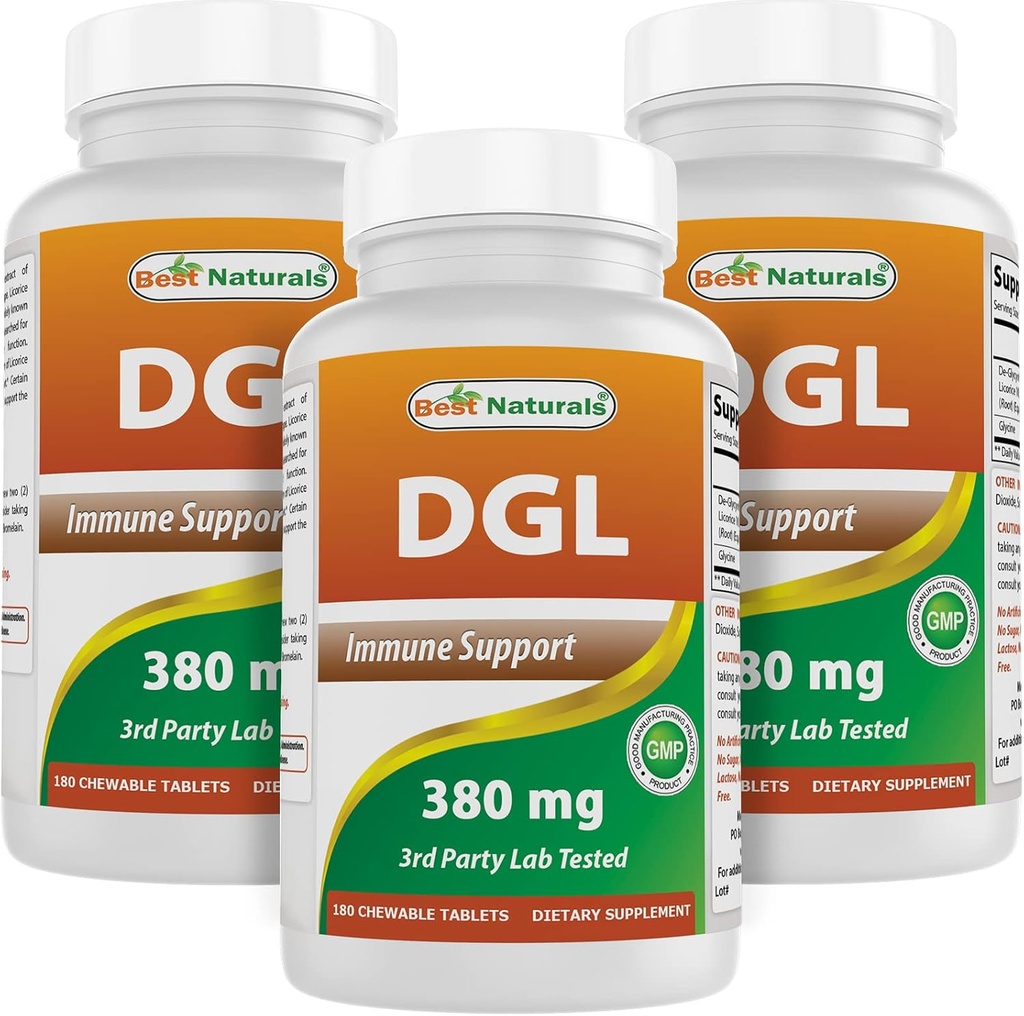 Best Naturals DGL Μασώμενα 380 mg 180 δισκία (180 Count (Pack of 3))