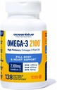 Oceanblue Professional Triple Strength Omega DPA Fish Oil Supplements 2100mg, High Potency EPA DHA, Wild Caught, Burpless, 69 Servings (138 Count Natural Orange Flavor)