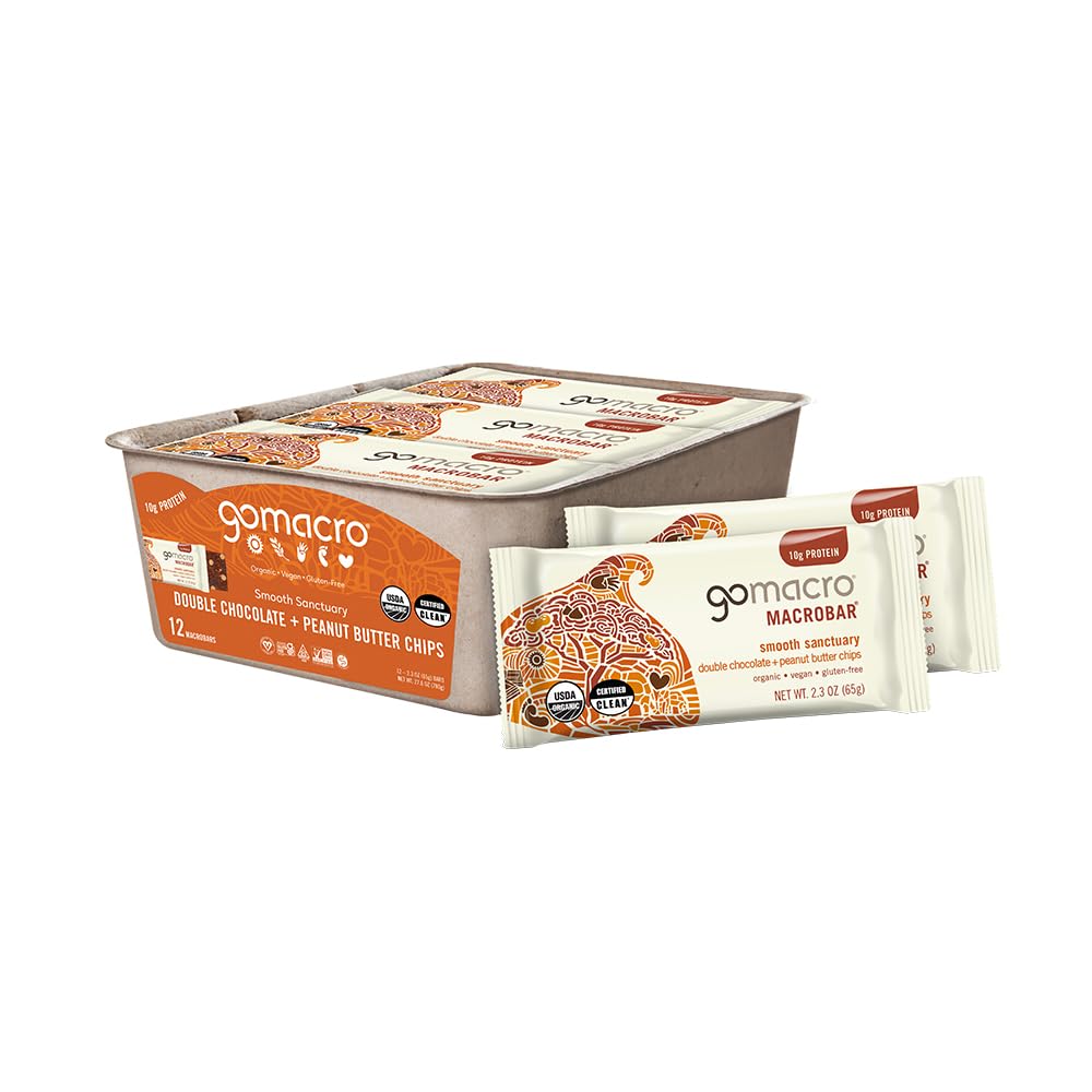 GoMacro MacroBar Organic Vegan Protein Bars - Διπλή σοκολάτα + τσιπς φυστικοβούτυρο (2,3 μπαρ ουγγιάς, 12 κόμης)