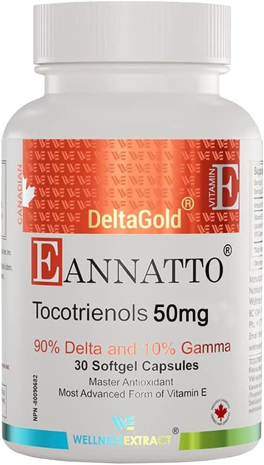 WELLNESS EXTRACT Eannatto Tocotrienols Deltaaltı Vitamin E Supplements Softgels, Tocopherol Free, Supports Immune Health, Non-GMO, Gluten Free & Antioksi (50MG 30 Softgels).