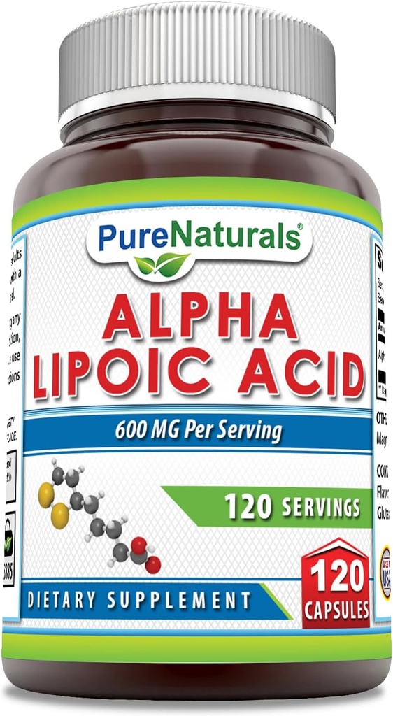 Pure Naturals Alpha Lipoic Acid 600 mg 120 Capsules Supplement | Non-GMO | Gluten Free | Made in USA