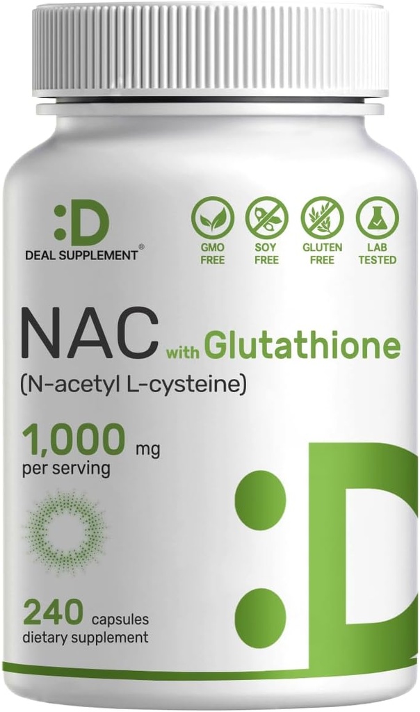 DEAL SUPPLEMENT NAC Supplement (N-Acetyl Cysteine) 1000 mg Per Azaltıd Glutathione, 240 Capsules – Antioksi Support for Immune Health, Lung, & Liver Function