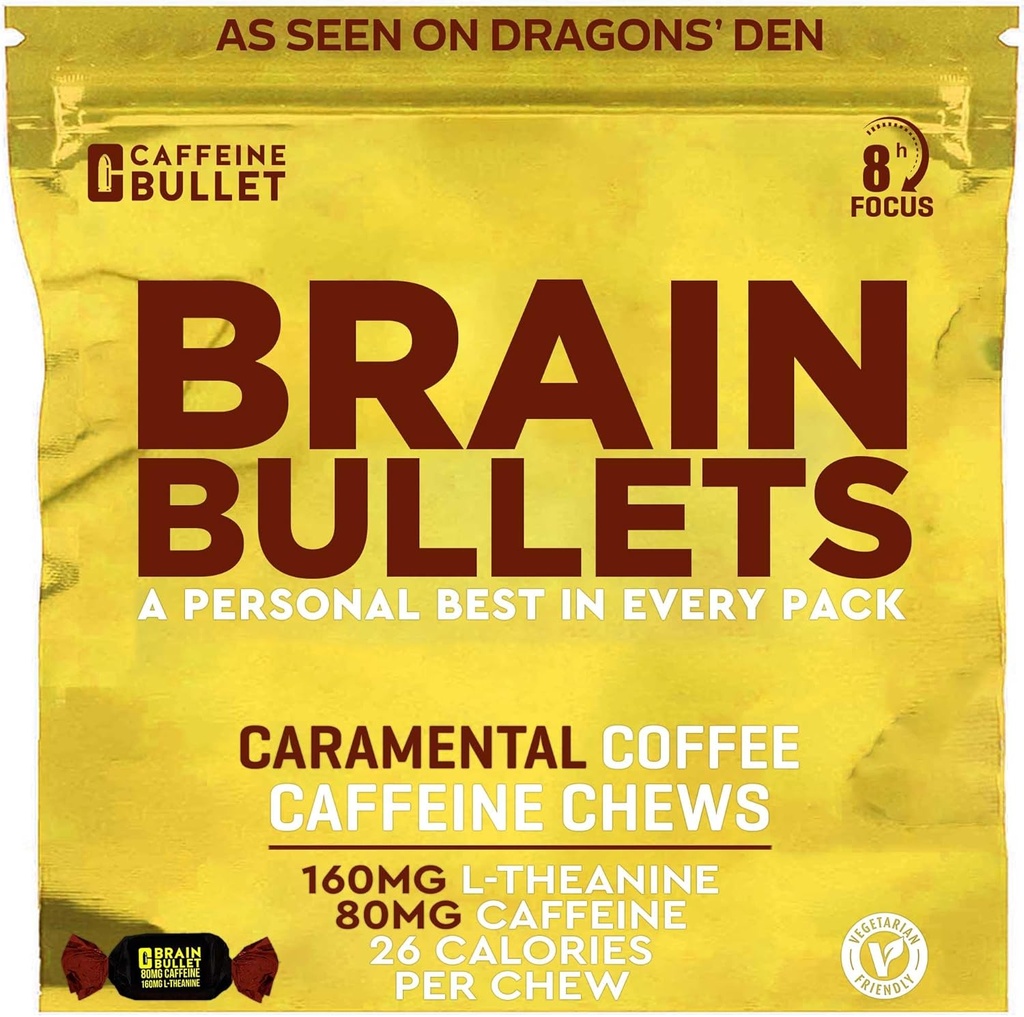 80mg Caffeine & 160mg L-Theanine Focus Enhancing Energy Chews (40 Hizmet) – Nörobilim Geri Döndü Nootropic Stack, mental Acuity & Cognitive Support | Caramel Frappe Flavor Brain Bullet