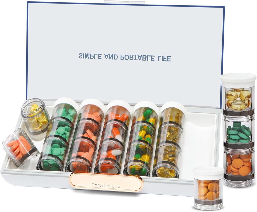 Toplive 3 Times a Day Pill Organizer 7 Gün, Büyük Günlük Pill Organizer, Haftalık Tıp Vitamini Organize Kutusu, Fish Oil Supplement Storage Organizer, Separable Travel Pill Konteyner, White