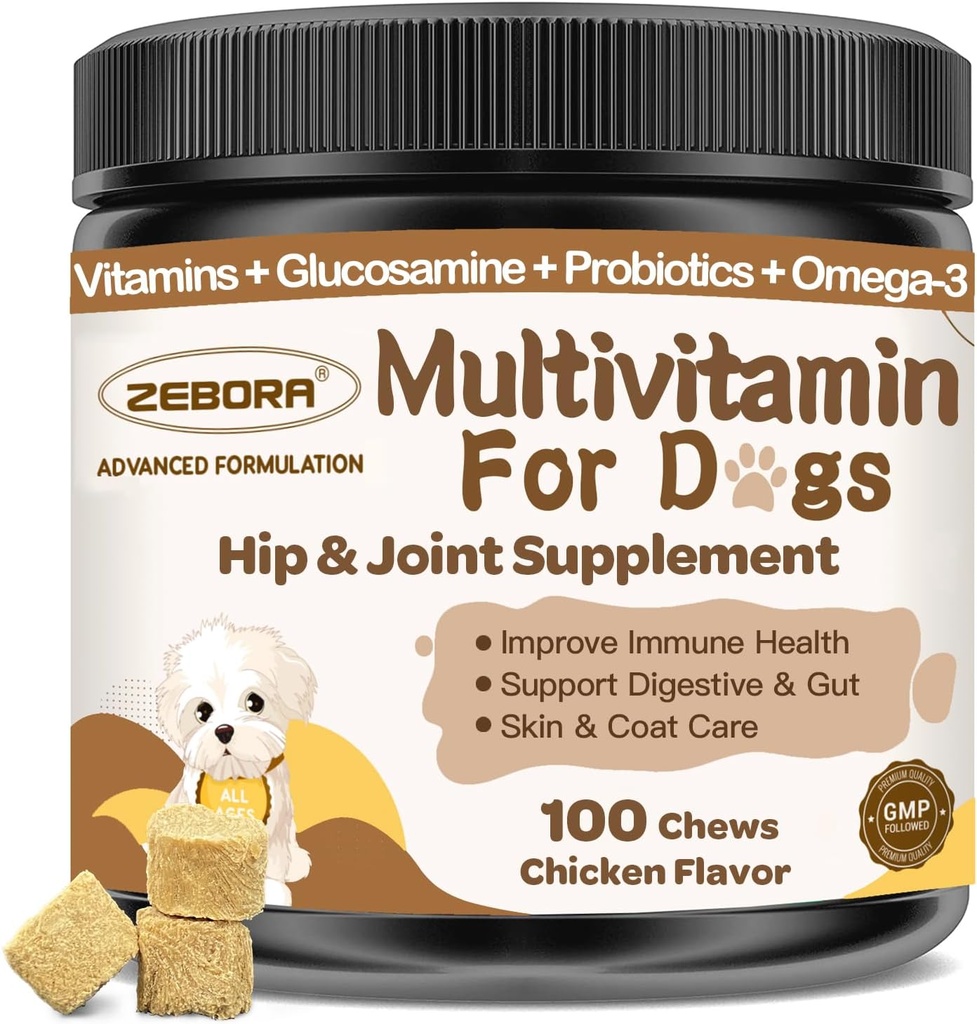 Genel Sağlık için Minerallerle Multivitamin - Glucosamine ile Köpek Vitaminleri ve Tamamları, Puppy & Senior Dogs için Probiyotikler - Omega 3 Fish Oil for Skin & Coat - 100 Chews