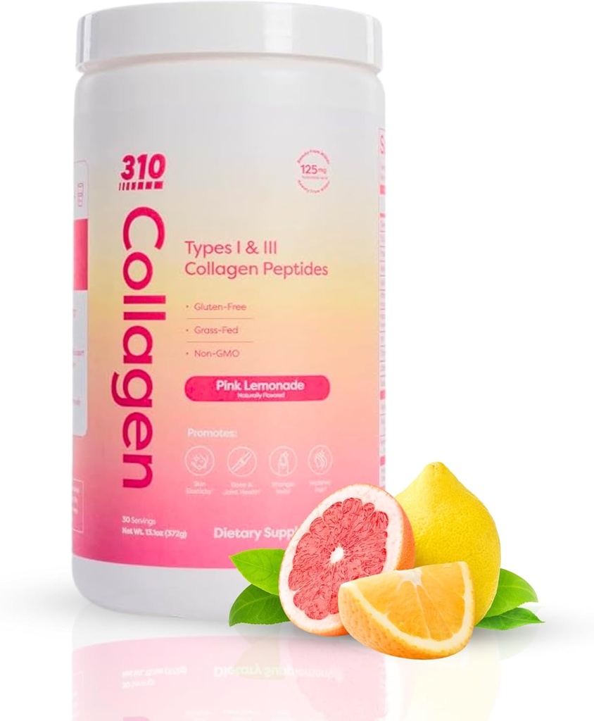310 Kadın ve Erkekler için Beslenme Tozu - Grass-Fed Collagen Supplement w/Hyaluronic Asit, Resveratrol, C,D & E for Skin, Hair ve Nails - 30 SRV Pink Lemonade