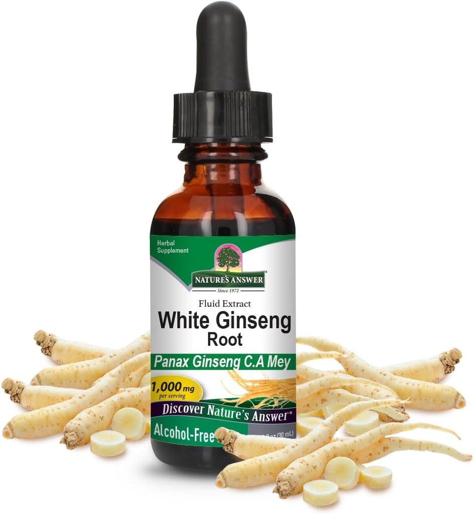 Nature's Answer White Ginseng Root Alcohol Free 1 Fluid Ounce | Immune Support | Promotes Cognitive Function | Mental Clarity and Focus