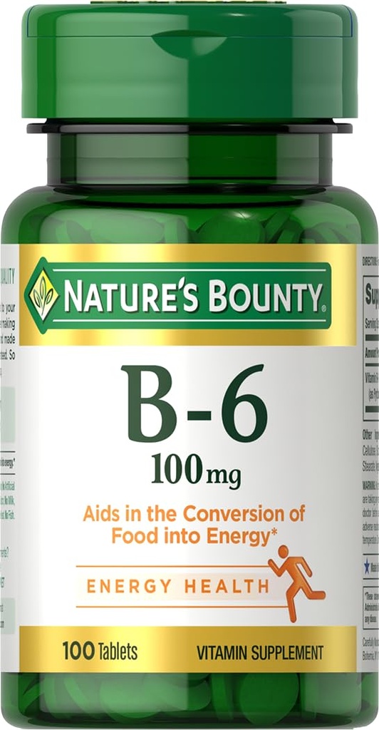 Nature's Bounty Vitamin B6 100 mg Tabletleri - Enerji Metabolism & Nervous System Health, 100 Ctt