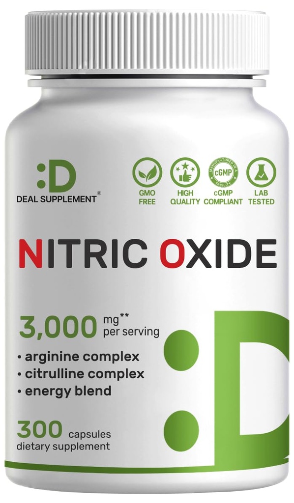 Nitrik Oksit 3,000 mg Oda başına, 300 Capsules - 1 Nitrik Çimento Supplement - Arginine & Citrulline Kompleksi Enerji Şöpü - Marshm Root - Nutrient Flow to Muscles&Heart