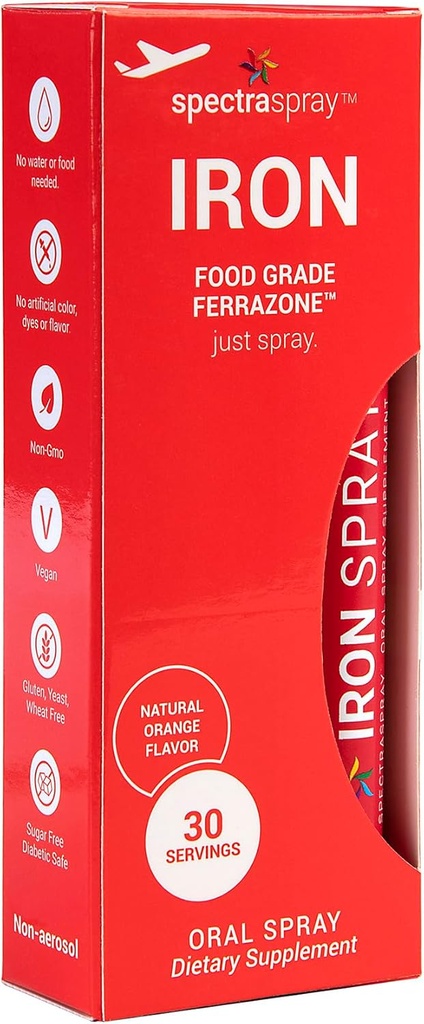 SpectraSpray Iron Daily Supplement, 3 mg ανά Σερβίρισμα - Στοματικό Spray Essential Mineral Iron, 30 ημέρες προσφοράς ανά Spray, Vegan Gluten Free & no GMOs