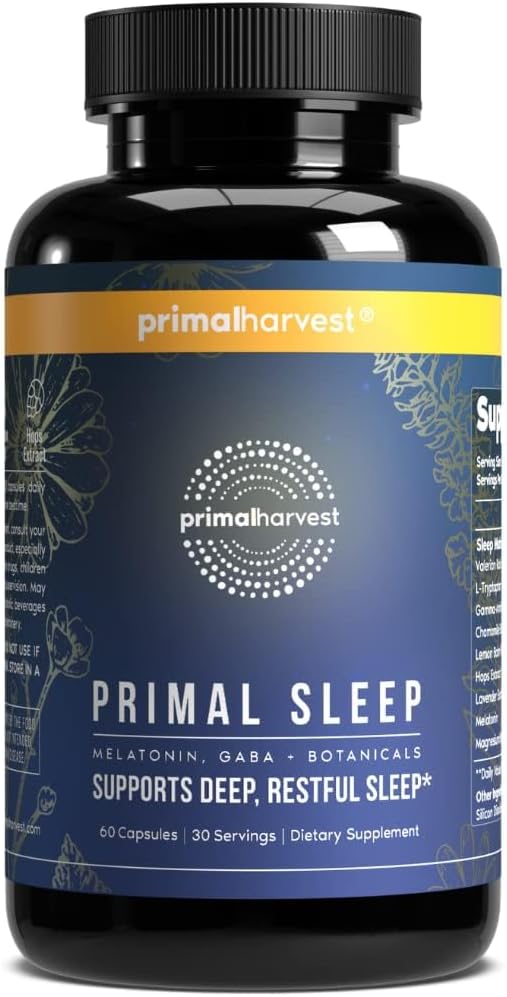Primal Harvest Primal Sleep Support Supplement for Yetişkinler with Melatonin, GABA, Valerian Root, L-Tryptophan, Magnezyum Bisglycinate Chelate ve Chamomile for Deep Restful Sleep Support Supplement