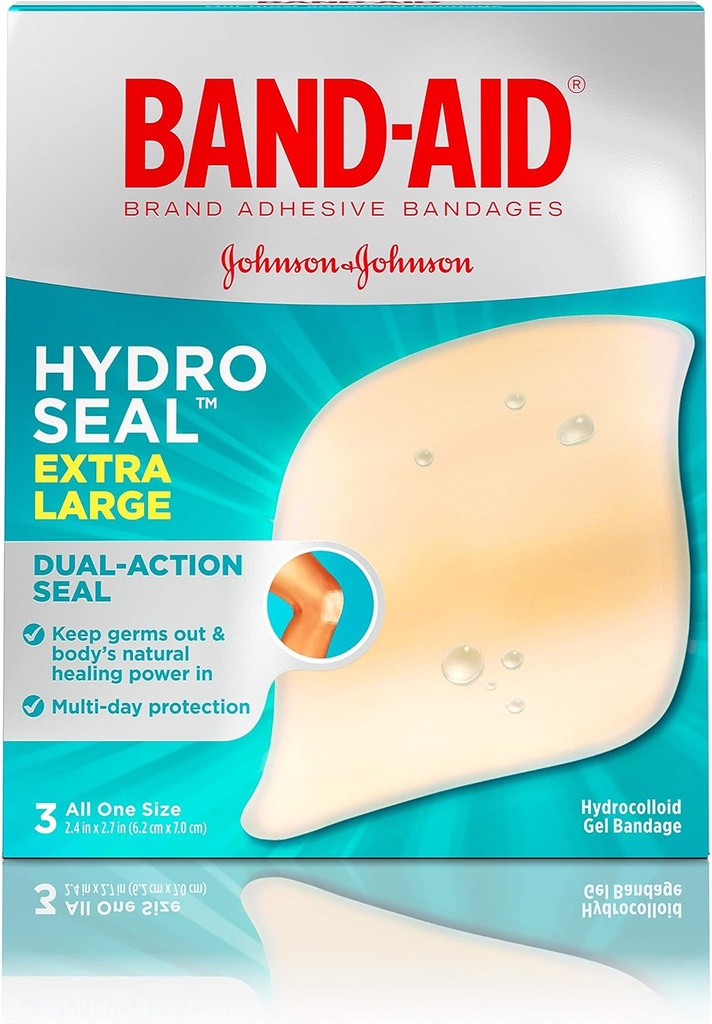Band-Aid Brand Hydro Seal Prestige Hydrocolloid Gel Yara Bakım ve Fırka Yardımı için Bandajlar, Tüm Amaç Sular ve Duş Kanıtlı Fırka Pad, Sterile & Long-Soning, Ekstra Büyük, 3 ct