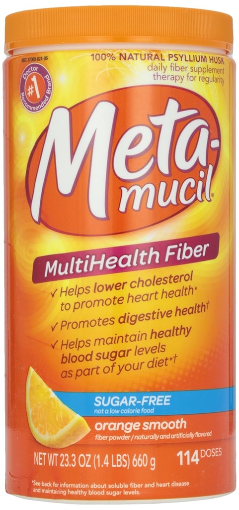 Metamucil, Smooth Texture, Χωρίς ζάχαρη, Orange, Powder, 23,4 oz