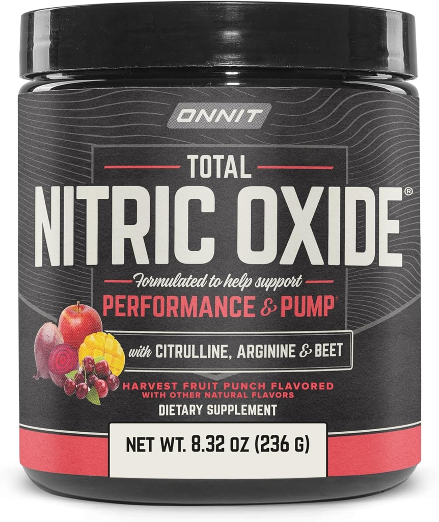 ONNIT Total Nitric Oxide Exercise Performance Powder, IGEN™ Non-GMO Tested, Fruit Punch Flavor, Caffeine-Free Dietary Supplement to Support Muscle Growth with NO3-T Arginine Nitrate, 20 Servings