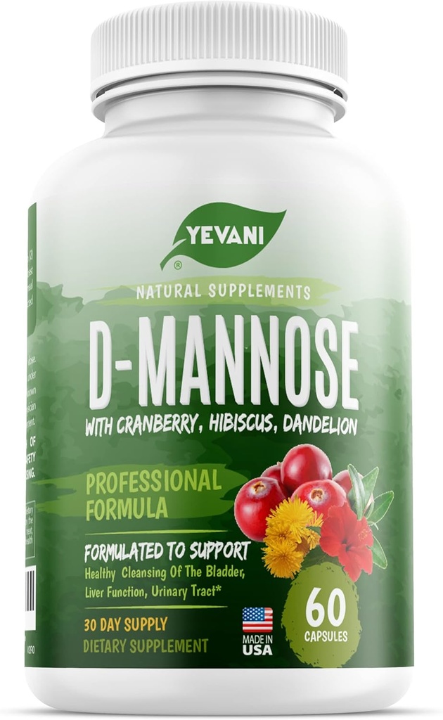 100% Καθαρές κάψουλες D- Mannose 1000 mg με Cranberry, Hibiscus και Dandelion Extract, Fast Acting Professional UTI Prevention Formula για την υποστήριξη της ουρικής αρτηρίας και της ουροποιητικής ουροδόχου κύστης
