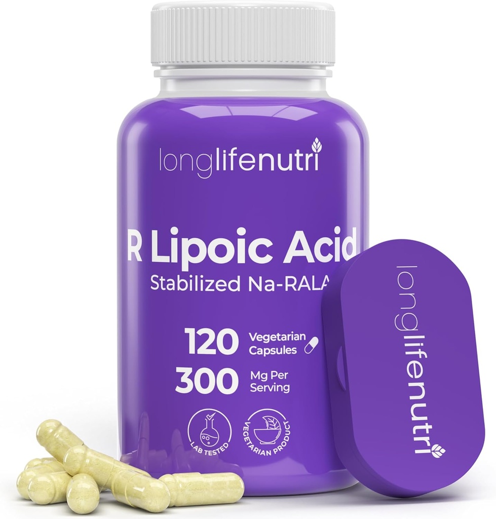 LongLifeNutri Stabilized R-Alpha Lipoic Acid 300 mg – Yüksek Potency Na-RALA Supplement for Cellular Energy & Metabollic Function, 120 Vegetarian Capsules, 4-Month Supply, GMP sertifikalı, ABD'de Yapıldı