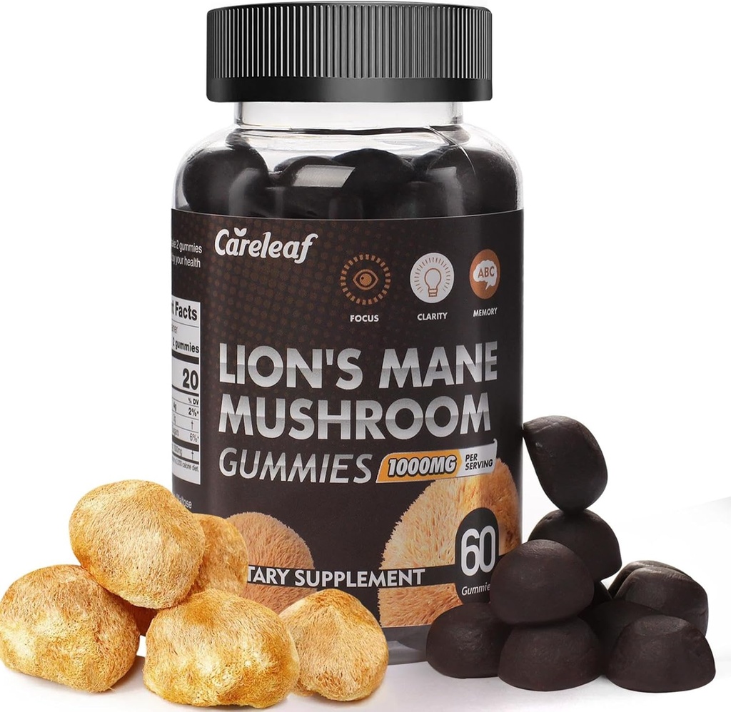Lions Mane Mushroom Gummies για Nootropic Brain Supplement, Immune Support, Strress Relief Mushroom Supplement Berry Flavor 60 Count