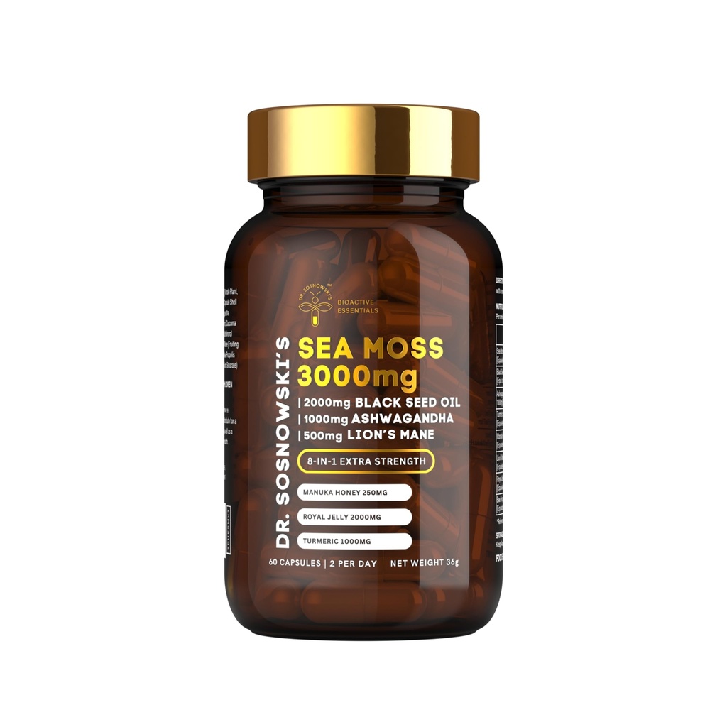 BioActive Sea Moss του Δρ. Sosnowski 8-σε-1 Formula Εμπλουτισμένη με Μαύρο Σπόρο, Ashwagandha, Turmeric, Manuka Honey, Lion's Mane, Royal Jelly, Bee Propolis Extract 60 κάψουλες