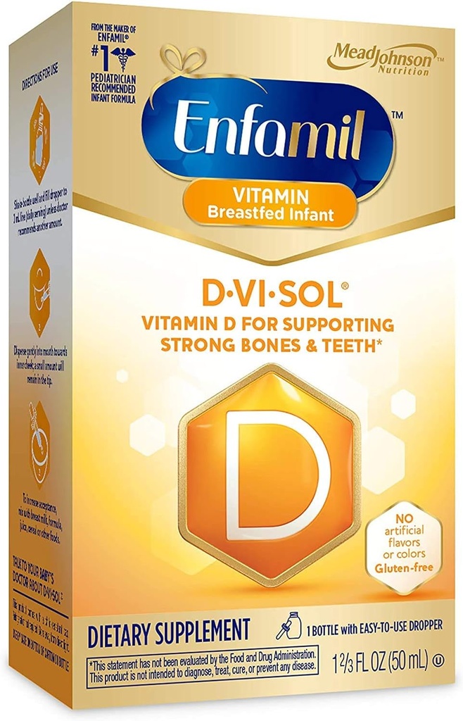 Enfamil D-Vi-Sol Vitamin D Drops for Infants, Supports Güçlü Bones and Teeth, Gluten-Free, Easy to Use Dropper Şişe 50 mL