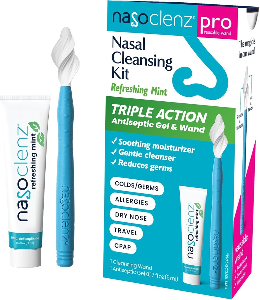 Pro: Nasal Cleansing Kit – Gentle Wand & Nasal Antiseptic Gel, Nose Clean Nose & Sinus Relief (Mint 1 Count, 120 kullanım için)
