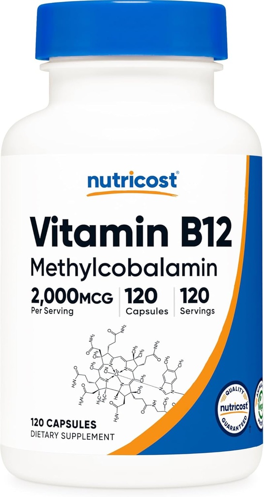 Nutricost Vitamin B12 (Methylcobalamin) 2000mcg, 120 κάψουλες - Χορτοφαγικά Caps, μη ΓΤΟ, συμπλήρωμα χωρίς γλουτένη B12