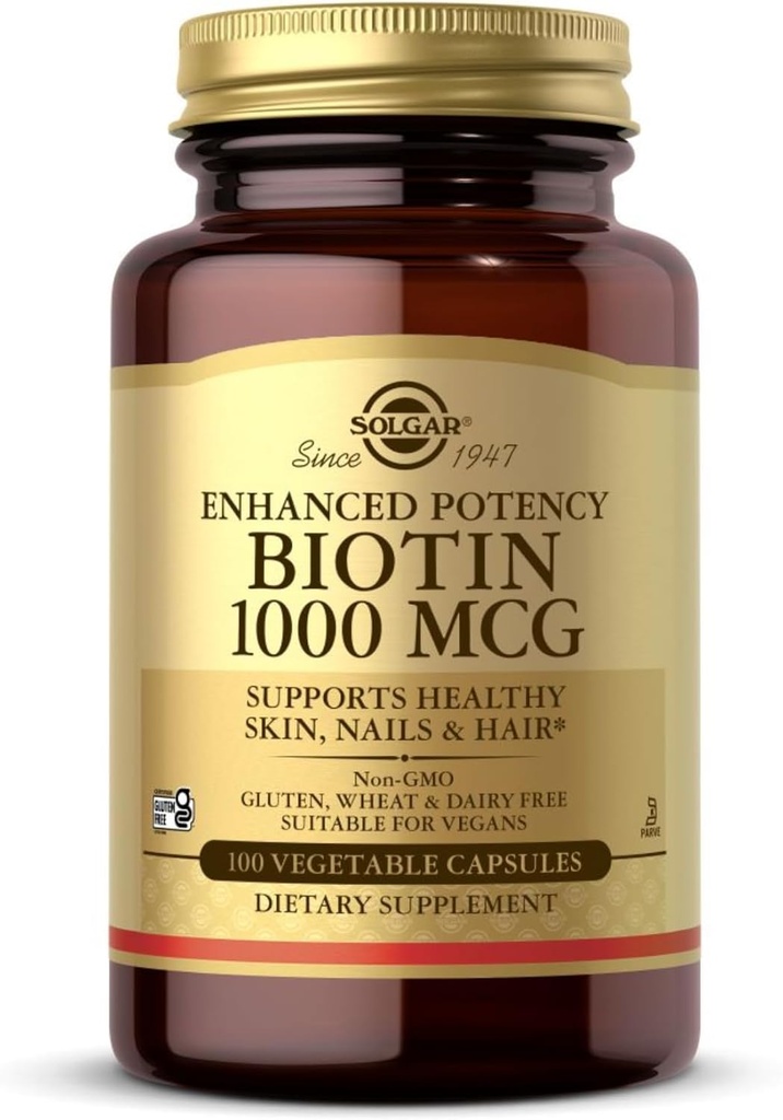 Solgar Biotin 1000 mcg - 100 Sebze Kapsülleri - Sağlıklı Cilt, Nails & Saç - Non-GMO, Vegan, Gluten Ücretsiz, Süt Free, Kosher - 100 Hizmet